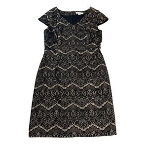 Liz Claiborne Black Lace Nude Overlay Dress, Size 10